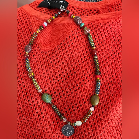 Artisan created beaded necklace with Thai silver pendant. 16”. - Picture 6 of 7